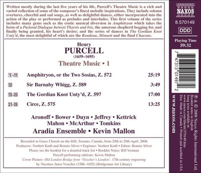 KEVIN MALLON / ARADIA ENSEMBLE PURCELL: THEATRE MUSIC, VOL. 1 NEW CD
