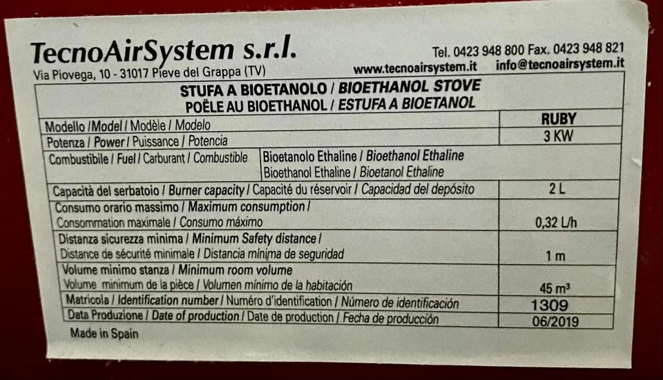 Stufa a bioetanolo statica RUBY 3 kW serbatoio 2 L - Immagine 3 di 3