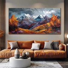 Handmade Oil Painting Canvas Wall Art Decoration Snow Mountain Autumn Scenery Pi