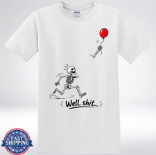 Funny Skeleton Running After Red Balloon Dark Humor Halloween T-Shirt