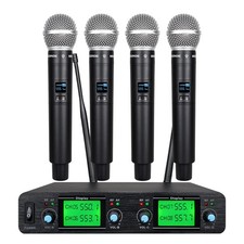 4 Channel Wireless Microphone System 4 Handheld Mic UHF Karaoke DJ Singing Me...