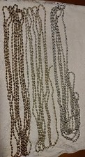 3 Strands Of Beaded Christmas Garland. 50' Total Dark Gold, Light Gold, Silver