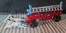 VTG Cast Iron Horse Drawn Fire Wagon Hook and Ladders Firemen Painted Heavy