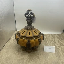 VTG decorative ornate crackle Gold/Brown potpourri bowl resin lidded 8x11”