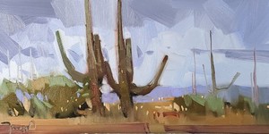 Saguaros Western Decor Art PRINT of Oil Painting by Artist Jose TRUJILLO 12x24