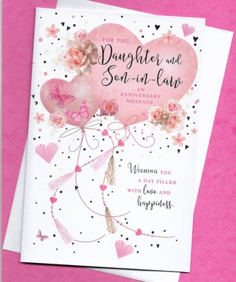 IN TOUCH / SIMON ELVIN Daughter And Son In Law Anniversary Card 9"x 6" Wedding Special Nice Verse