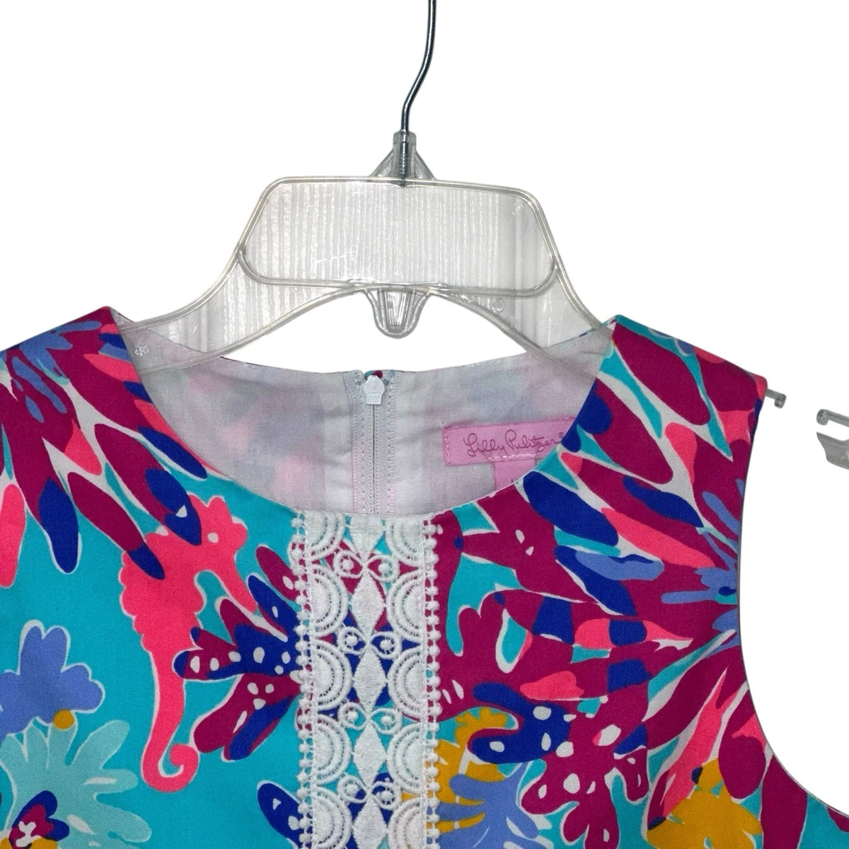 Lilly Pulitzer Girls Shift Dress in Ember Aqua Trippin and Sippin Print Size 10