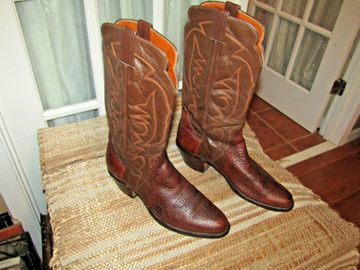 The Sanders Co. Exotic Brown Bison Leather Western Boots Men Sz 10.5 D Quality
