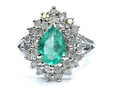 Auffallender Ring 1,99ct Diamant & Smaragd 18K Weißgold
