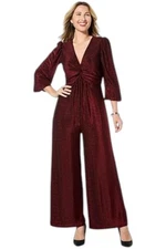 Colleen Lopez Women's Knot Front Knit Jumpsuit Wine