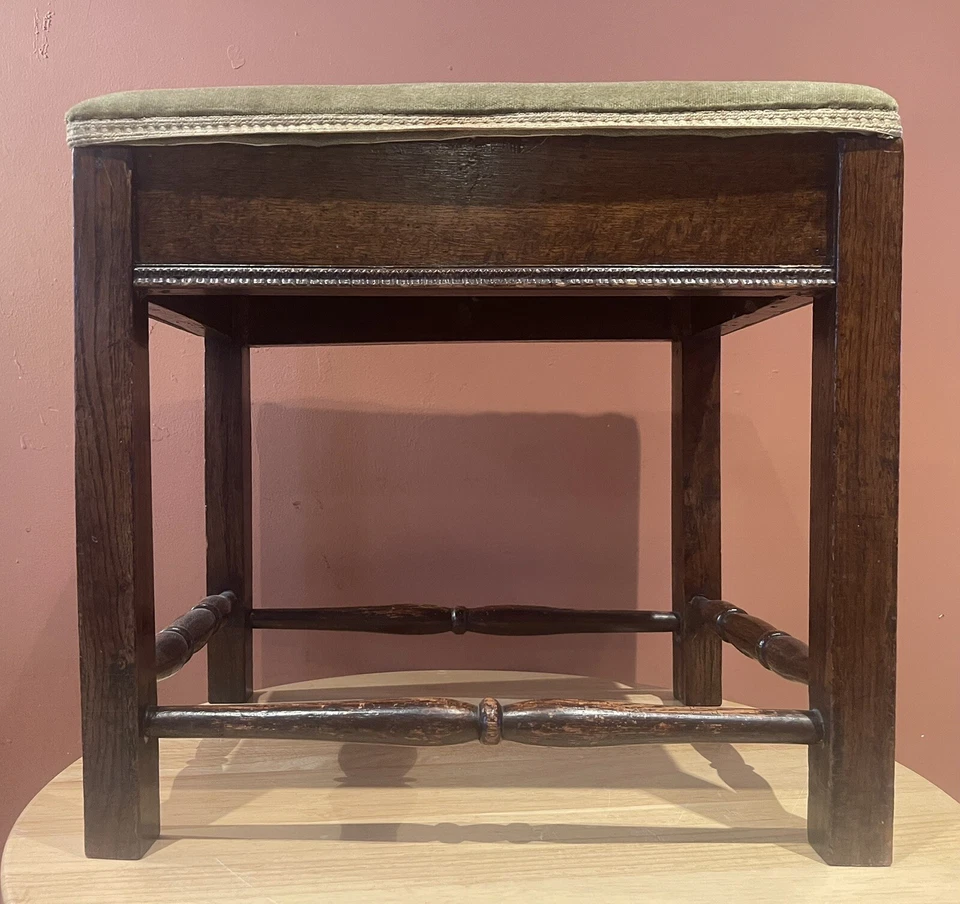 Liberty Style Edwardian Oak Stool Upholstered Seat W45cm x D34cm x H42cm - Image 2 of 4