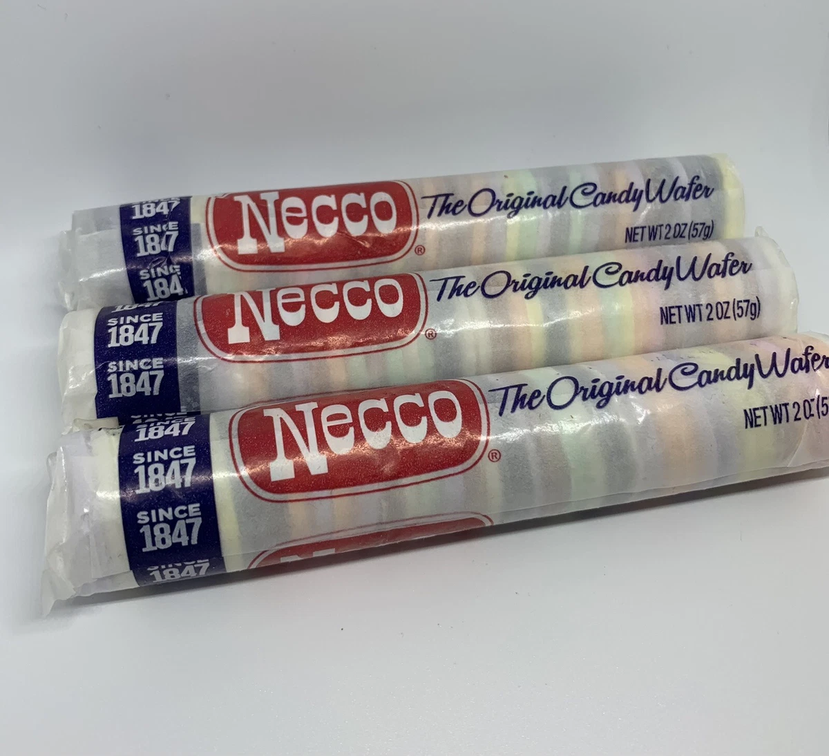 3 NECCO THE ORIGINAL CANDY WAFER 3 INDIVIDUAL PACKAGES 2 oz Each EXP 2024