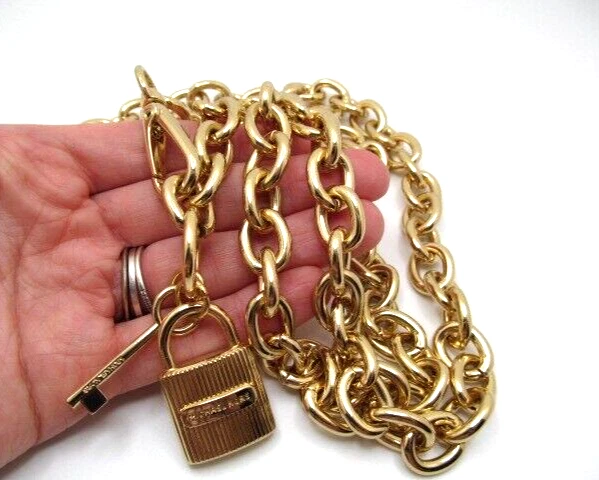 Vintage Michael Kors Lock & Key Heavy 13.4mm Wide Chain Opera Length Necklace