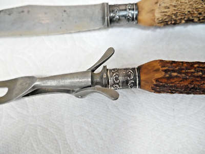 Antique Pat. 1886 Landers Frary & Clark Stag Handle Knife+Fork