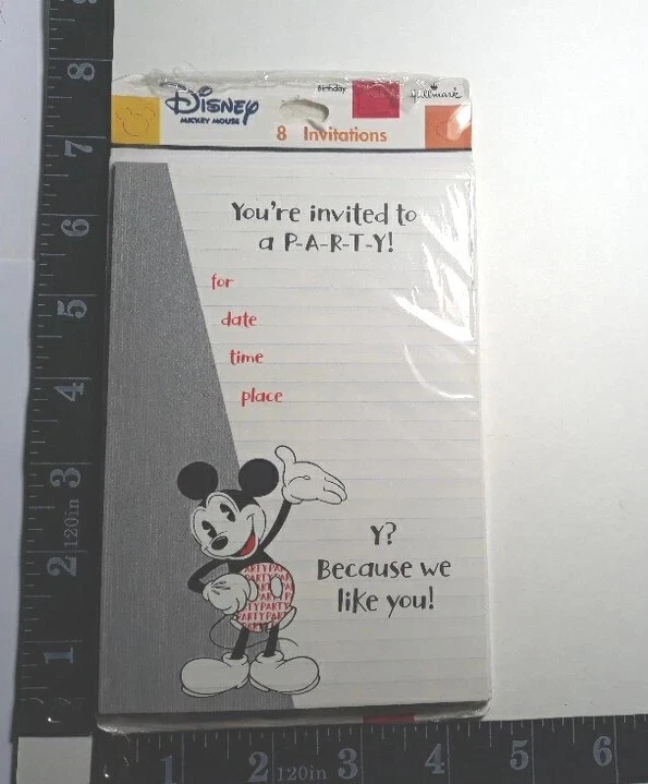 Vtg Disney Hallmark Cards Mickey Party Invite 8 Notecards Envelopes Made USA New - Image 4 of 4