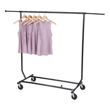 Clothing Rack Rolling Black Folding Single Bar Rail Salesman Collapsible EZ Fold