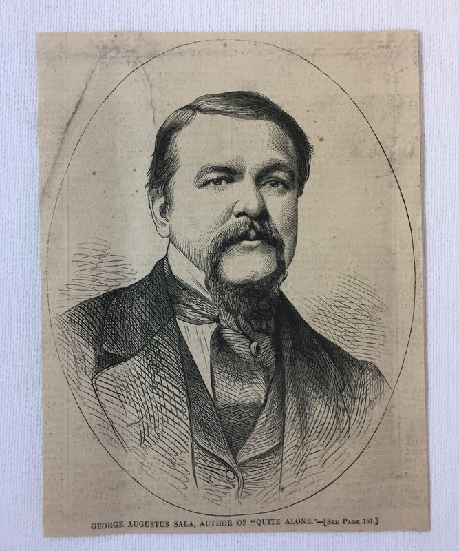 1864 magazine engraving~ GEORGE AUGUSTUS SALA author of Quite Alone