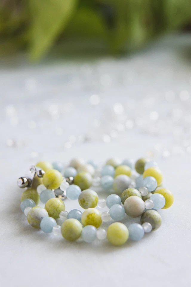 Collar Piedra Natural Piedra Limón Aguamarina Colección Calcedonia Blanca Foto 4 de 4