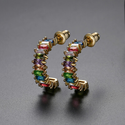Copper Inlaid Zircon Plated 18K Gold Earrings Simple Fashion