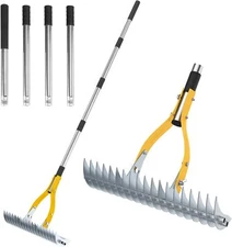 TOOVEM Thatch Rake Lawn Dethatcher Rake for Lawn Double-Sided Thatching Rake