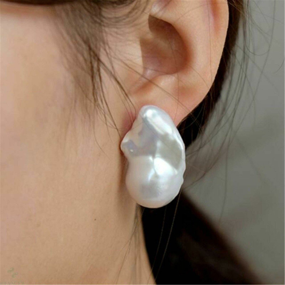 1 pair Huge White Baroque Pearl Earring 18k Ear Stud AAA