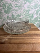 Vintage Indiana Glass Clear Crystal Sauce and Dressing Plate and Bowl Set