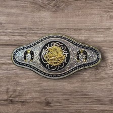 Cowboy/Charro Belt Buckle - Mexican Eagle/Horse Shoe 6.5"x3.25"Silver/Black/Gold