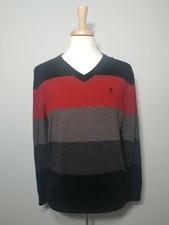 US Polo Assn Men's V-Neck Long Sleeve Pullover Striped Sweater Size Large Logo.