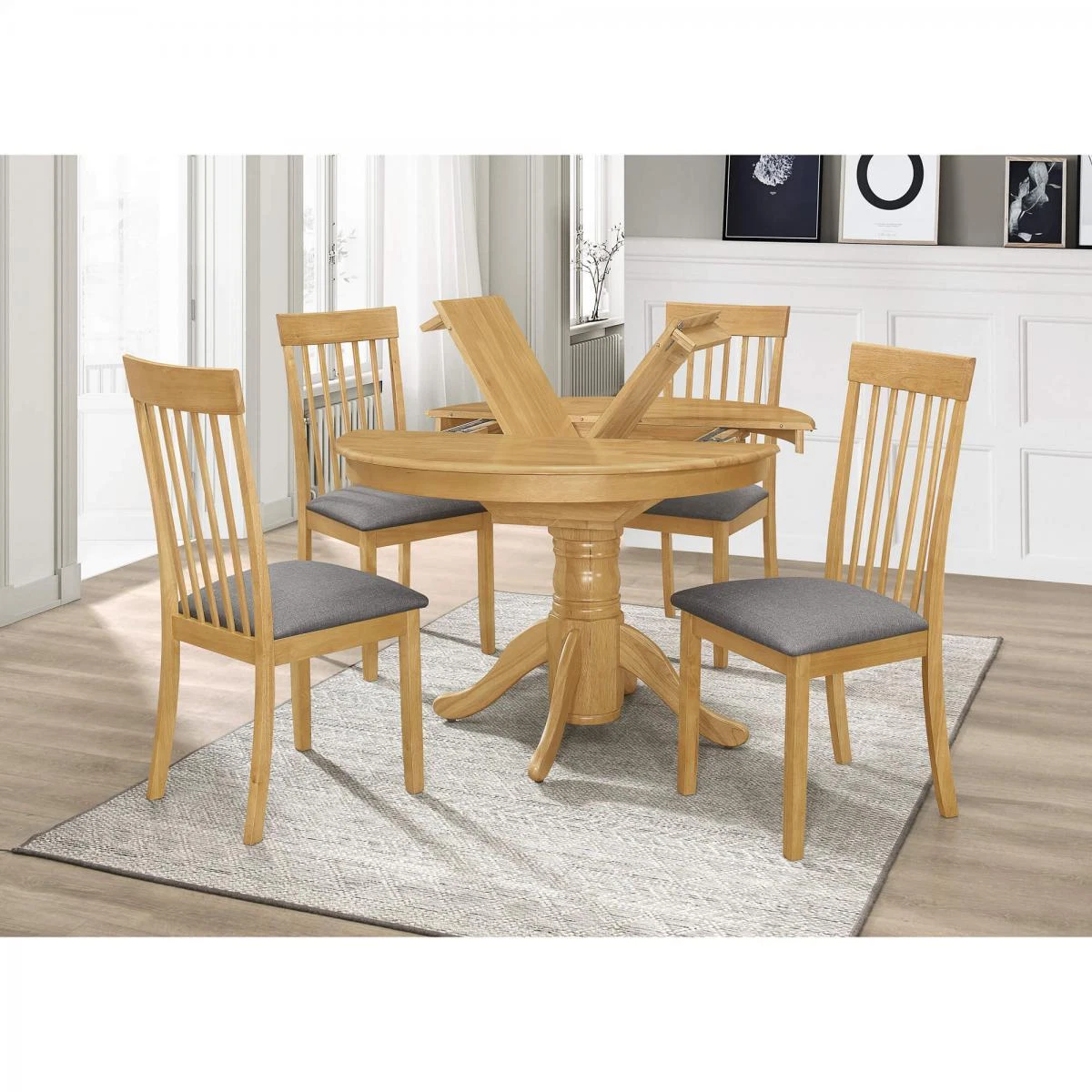 Round oak 2024 dining table set