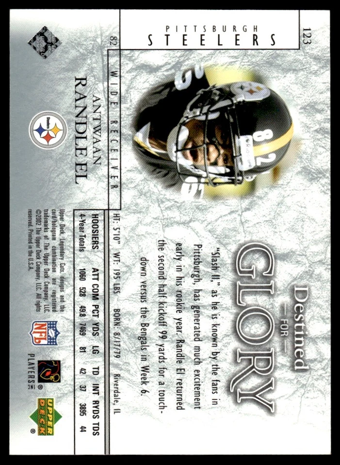 2002 SP Legendary Cuts Antwaan Randle El Rookie 393/500 Pittsburgh Steelers #123 - Image 2 of 2