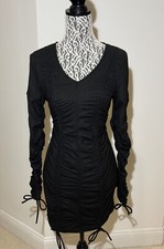 Hawkee Black Stretchy Bodycon Long Sleeve M/L/XL Party Mini Dress Vneck Party
