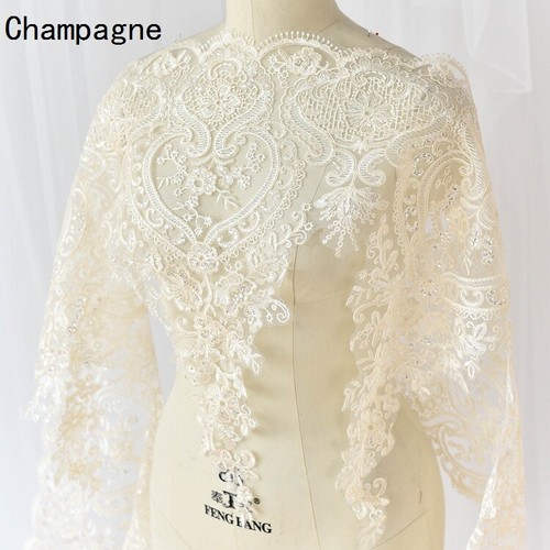 90cm Lace Sequin Edge Trim Wedding Dress Embroidered Flower Applique DIY Fabric - Picture 20 of 32