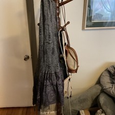 72  L Women Woven Scarf Long Gray Tone On Lt Purple-Tribal Geometric 13  W Long