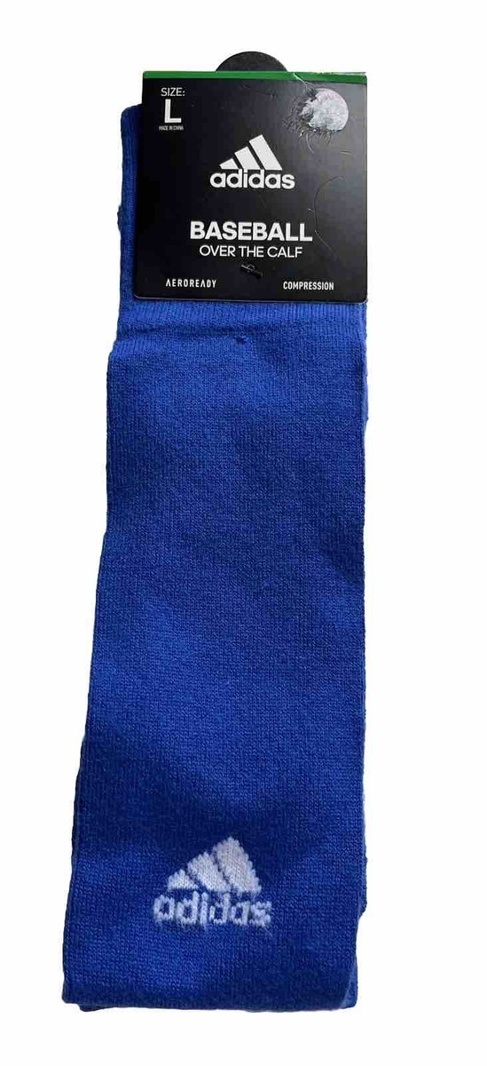 New Unisex Pair ADIDAS Blue Team Compression Socks Baseball Over The Calf  Sz L