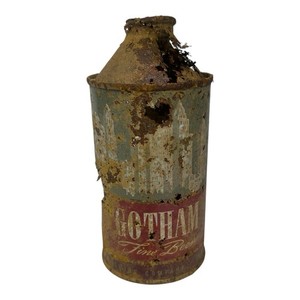 Vintage Gotham Fine Beer Cone Top Can Skyline Graphic Dug Rusty Relic 