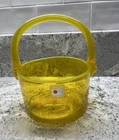 Blenko Glass, Vintage Round Basket, 6” Tall, Canary Yellow, Original Sticker