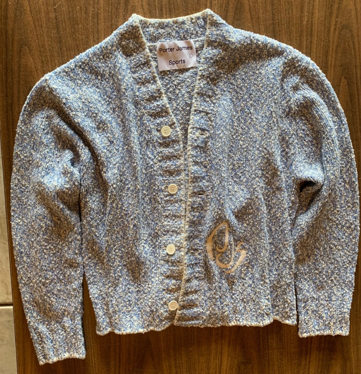 Porter James Sports Boxed Knit - Blue Melange Whip Stitch Cardigan. New. Size L. - product detail image 2