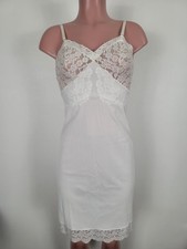 Vintage Full Slip Womens Off White Nylon Floral Lace Trim Prairie No