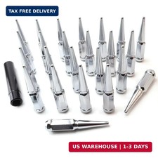 24PCS M14 x 1.5 Chrome Cone/Conical Bulge Seat Wheel Spike Lug Nuts with 1 Socke