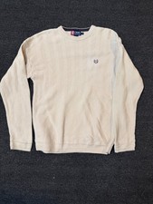 Chaps Ralph Lauren Ivory Hand Framed Herringbone Knit Pullover Sweater Men L VTG