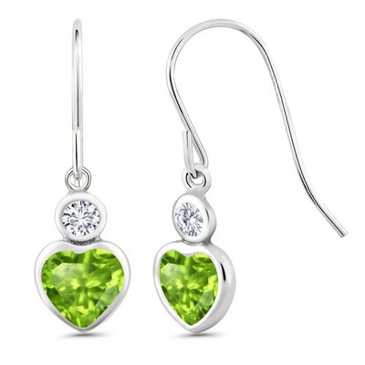 1.20 Ct Heart Shape Green Peridot G/H Lab Grown Diamond 14K White Gold Earrings