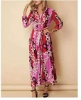 Zara Pink and Red Chain Print Ivory Enamel Button Satin Shirt Dress Size large