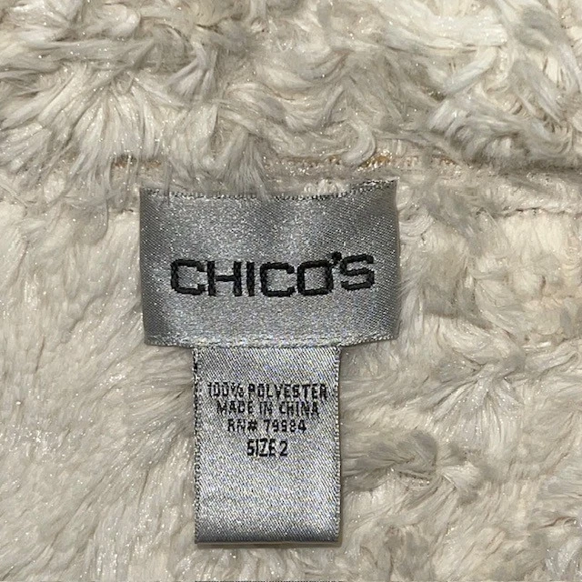 Chaqueta tapiz Chico's para mujer talla 2 L grande marfil floral forrada sherpa mandarín Foto 2 de 4