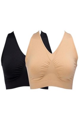 Rhonda Shear 2-pack Seamless Racerback Ahh Bra Black/Beige