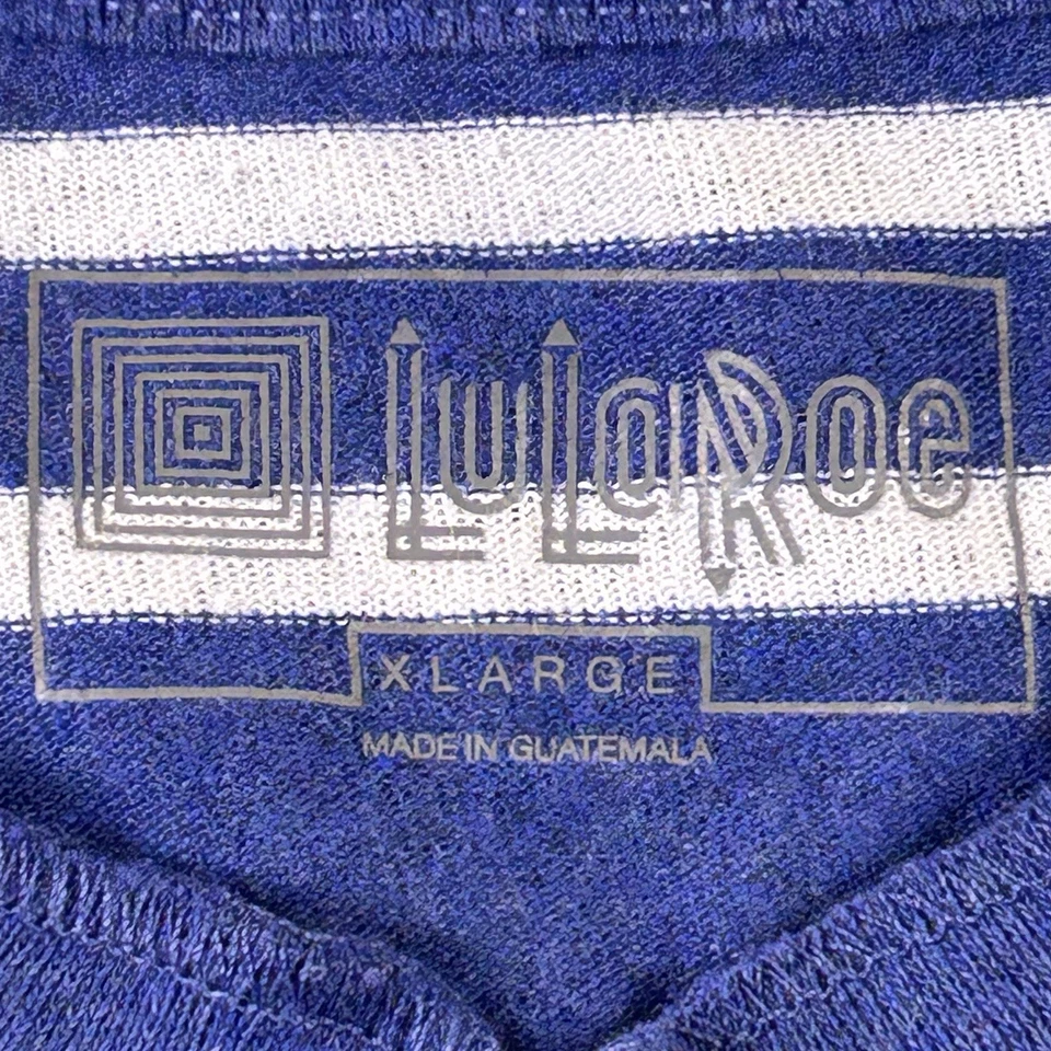 Camisa manga larga LuLaRoe Mark Henley para hombre XL 1/4 abotonada azul blanco a rayas Foto 4 de 4