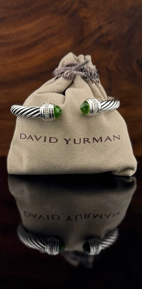 David Yurman 7mm Peridot Classic Cable Bracelet Sterling Silver Sz: Medium - Image 2 of 4