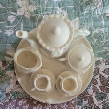 Vintage Tea Set 10 Piece White Porcelain Bisque Rose Pattern