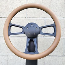 16 Inch Black Billet Semi Truck Steering Wheel Tan Vinyl Grip - 5 Hole