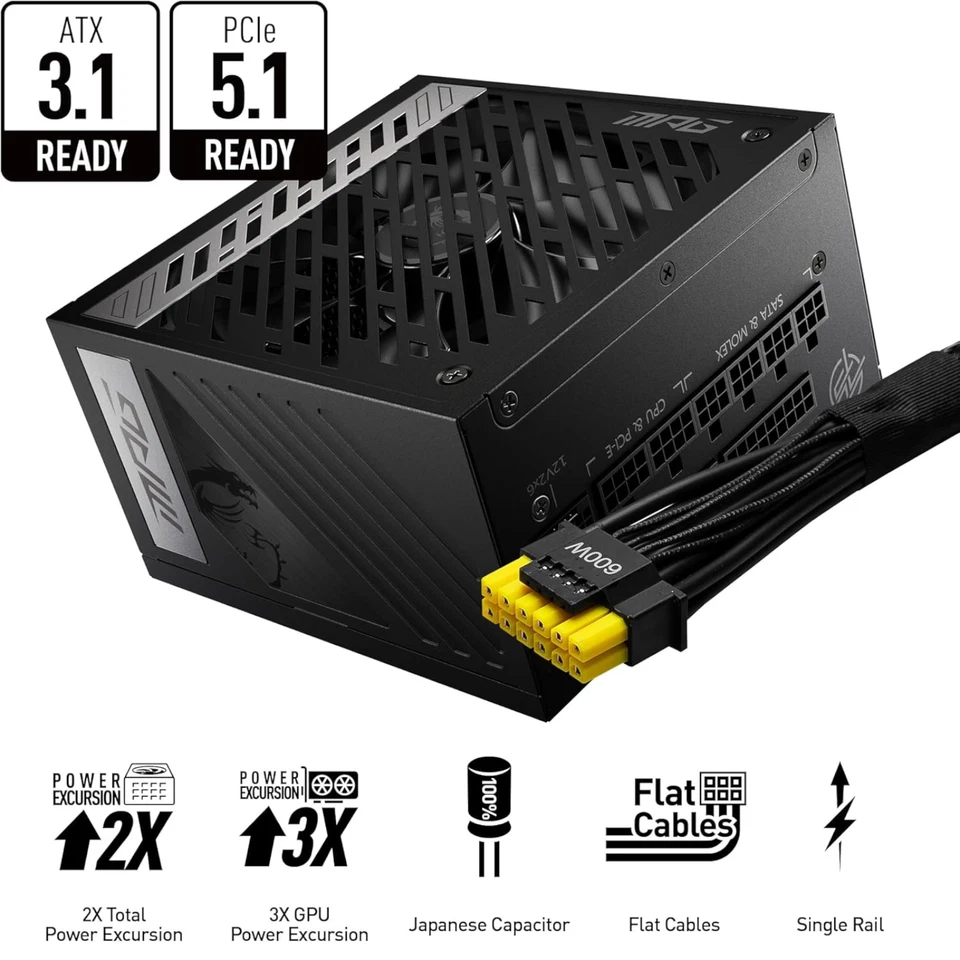 Netzteil MSI MAG A850G PCIE5 850W Gold Vollmodular ATX 3.1 Gaming - Bild 3 von 4