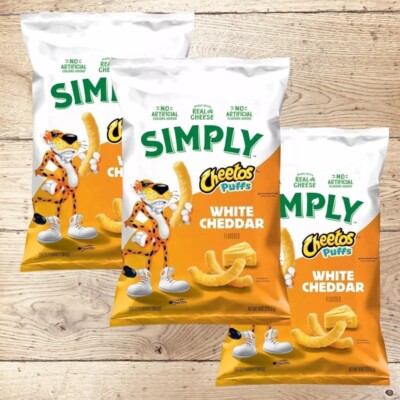 Simply Cheetos PUFFS White Cheddar Flavored Cheese Snacks 8 Oz (Pack of 3)